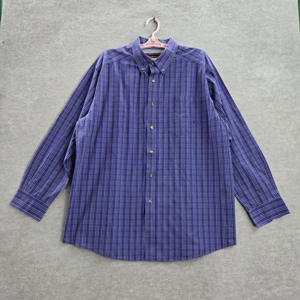 Ariat Men Button Up Shirt XL Blue Logo Embroidery Plaid Pro Series Western